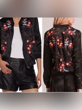 Walter by Walter Baker Black New Killer Embroidered Bomber Jacket Medium